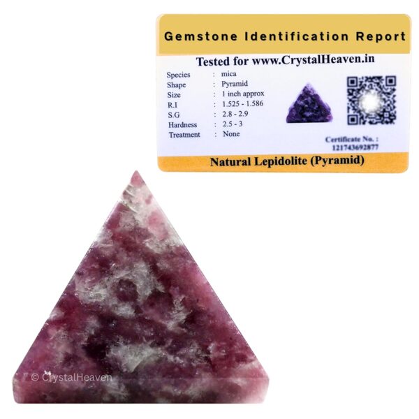 Crystal Heaven Certified Lepidolite Pyramid - 1" Inch Crystal Pyramid for Positive Energy, Vastu, Reiki and Chakra Healing