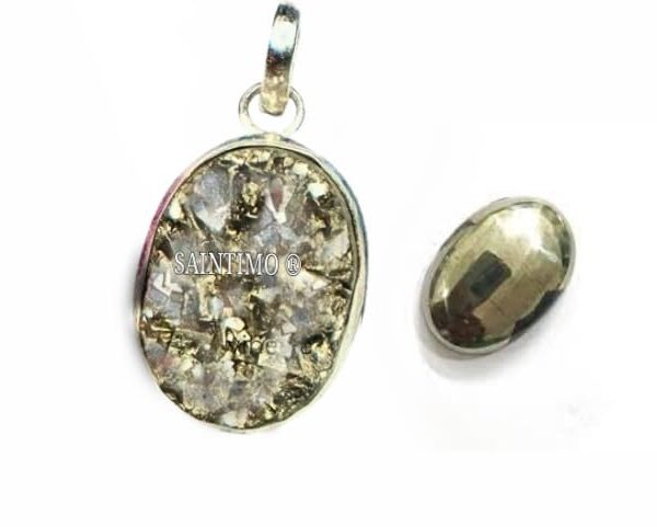 SAINTIMO ® Original Pyrite Stone Pendant - Certified Pendant for Men and Women - Real Pirate Stone Crystal Pendant for Money, Wealth, Abundance and Success Necklace