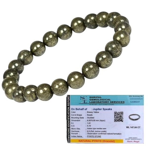Fikup Pyrite Bracelet Original Certified AA+ Quality - Wealth, Money Growth, Success, Protection, Crystal Healing, Success Golden Pyrite Bracelet for Men and Women