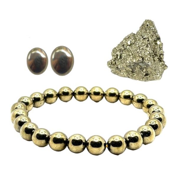 SAINTIMO ® Natural Pyrite Geode Stone Certified Raw Ro Cluster from Peru. Figurine with a, Vastu Gifts Luck (30-45 Gram Approx, Golden). (Geode Stone+ plan polished+ bracelet)
