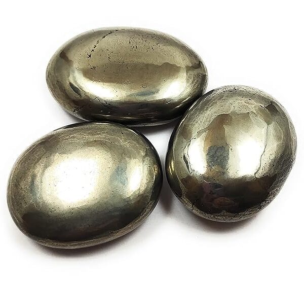 SAINTIMO ® polished Healing Crystal 2 pcs Pyrite gemstone for Anxiety Stress Relief Natural Pyrite Crystal Ring size Stones for Anxiety Yoga Meditation Oval Pocket Stone Vastu for men and women