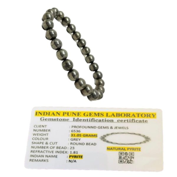 Profounnd Gems NB-Stone Pyrite Bracelet with Round Shape Bead for Men and Women (8mm)