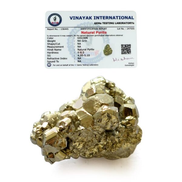Reiki Crystal Products Natural Certified Pyrite Rough Stone | Pyrite Stone Original | Pyrite Raw Stone | Pyrite Raw Cluster from Peru | Weight 60 gram