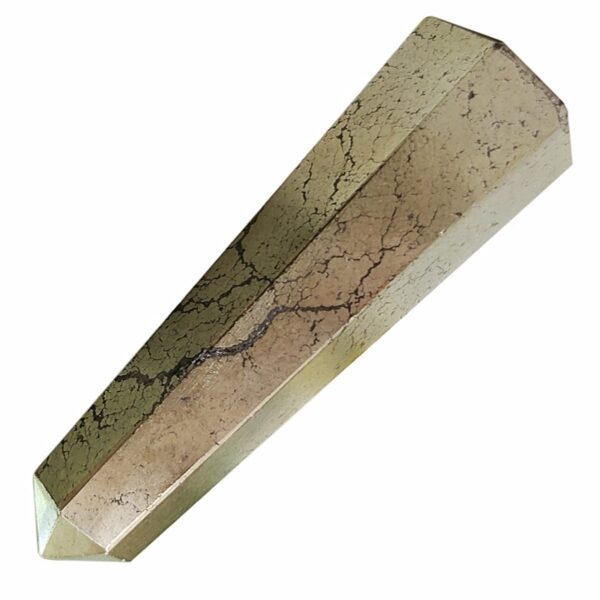 Shubhanjali Peru Pyrite Crystal Pencil for Wealth Success 100-150 Gm Pyrite Stone Original Faceted Crystals Stone Point Pencil for Reiki Vastu Health