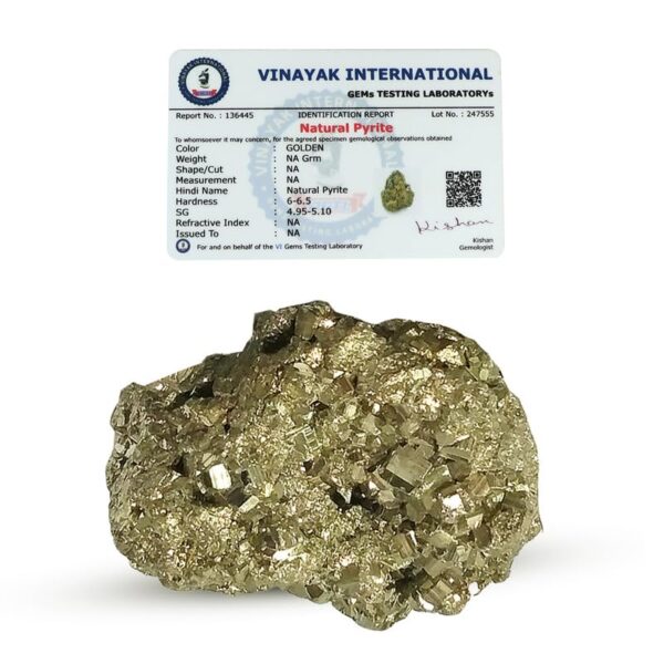 Crystu AAA Natural Certified Pyrite Rough Stone | Pyrite Stone Original | Pyrite Raw Stone | Pyrite Raw Cluster from Peru | Weight 80 gram