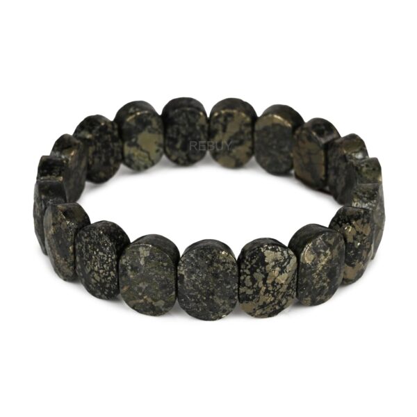REBUY Pyrite Stone Bracelet for Men & Women | Natural Healing Crystal Gemstone Square Shape Beads Support Improves Creativity, Brings Wealth Provides Protection & Positive Thinking | 8mm