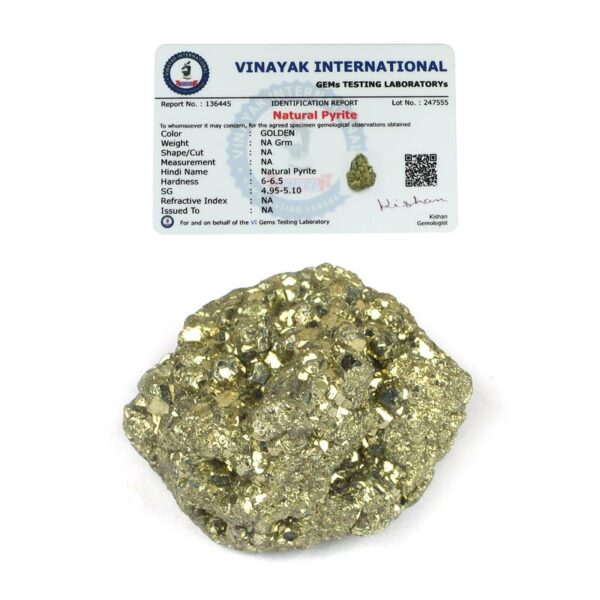 Crystu AAA Natural Certified Pyrite Rough Stone | Pyrite Stone Original | Pyrite Raw Stone | Pyrite Raw Cluster from Peru | Weight 30 gram