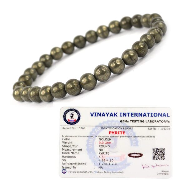 Crystu Certified Pyrite Bracelet Reiki Healing Crystal Stone 6mm Bracelet, Charged By Reiki Grandmaster & Vastu Expert For Unisex Adult