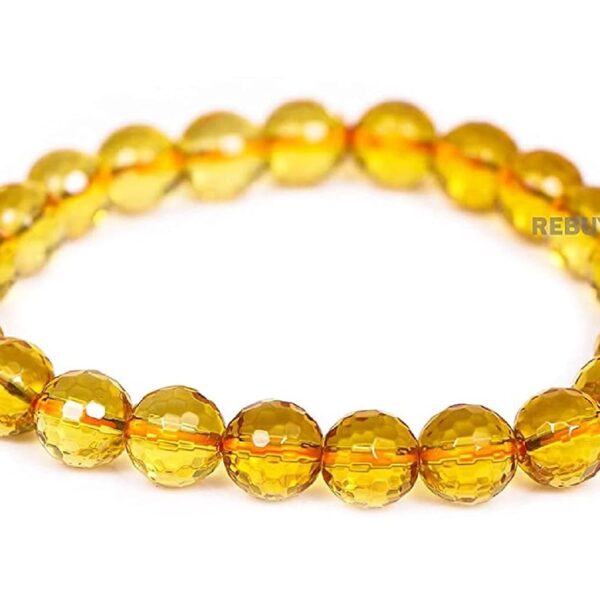 REBUY Citrine Bracelet - Diamond Cut Citrine Stone Bracelet for Men & Women | 8mm Beads| Yellow Gemstone Jewelry with Lab Certificate