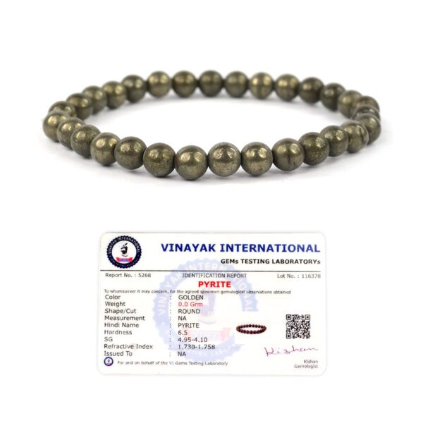 Reiki Crystal Products Certified Pyrite Bracelet Reiki Healing Crystal Stone 6 Mm Bracelet, Charged By Reiki Grandmaster & Vastu Expert For Unisex Adult