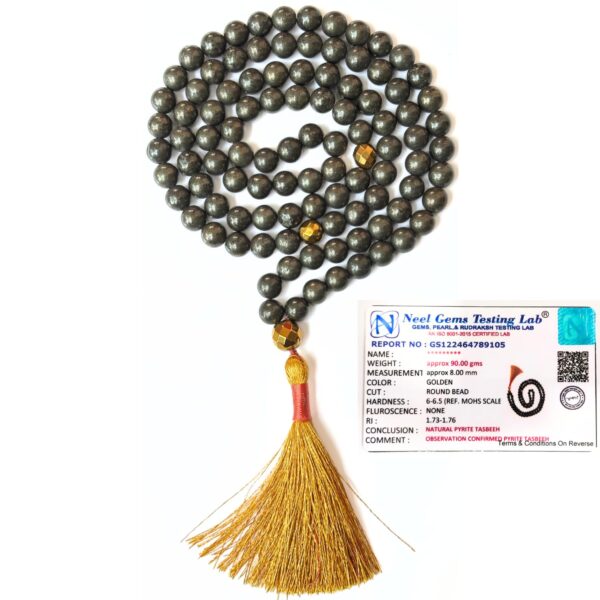 Gemaltic Healing Crystals 100 Beads Tasbih, Natural Gemstone Prayer Beads for Islamic Meditation (Pyrite)