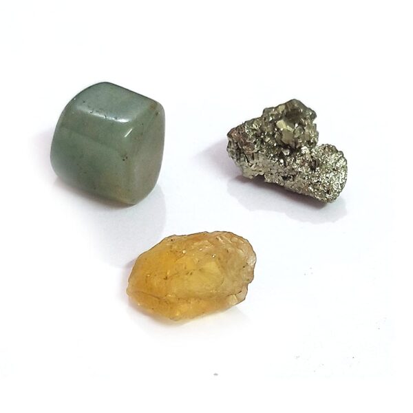 Astroghar Natural Citrine Green Aventurine Pyrite Set of Three Mini Crystals Abundance and Prosperity for Reiki Healing and Grid Making