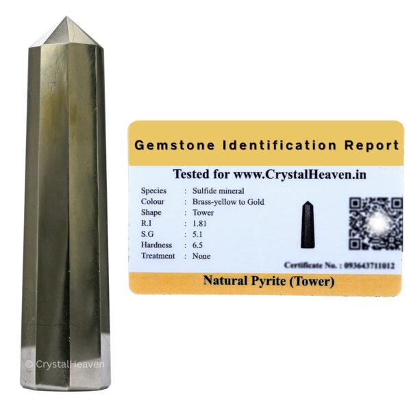 Crystal Heaven Certified Pyrite Crystal Tower Obelisk Point For Chakra, Healing & Balancing-Aaa Grade Original Certified Gemstone Agate For Reiki Meditation Yoga Spiritual (2-3 Inches)