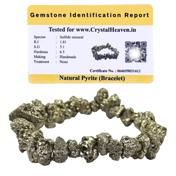 Certified Pyrite Bracelet for Women Men with Healing Crystal and Reiki Stone - Beautiful Gemstone Beaded Bracelet for Balance, Harmony & Positive Energy (Chips Stone Beads)