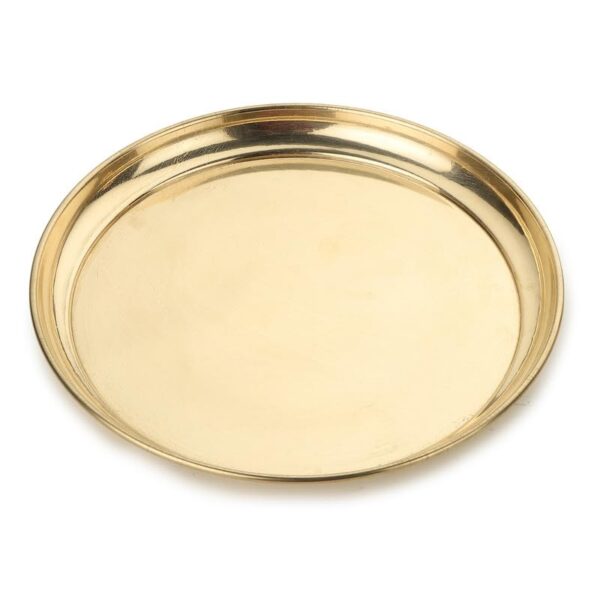 DOKCHAN Handmade Pure Brass Puja Thali with Flower Embossed Design (Gold, Inch) (6 Inch)