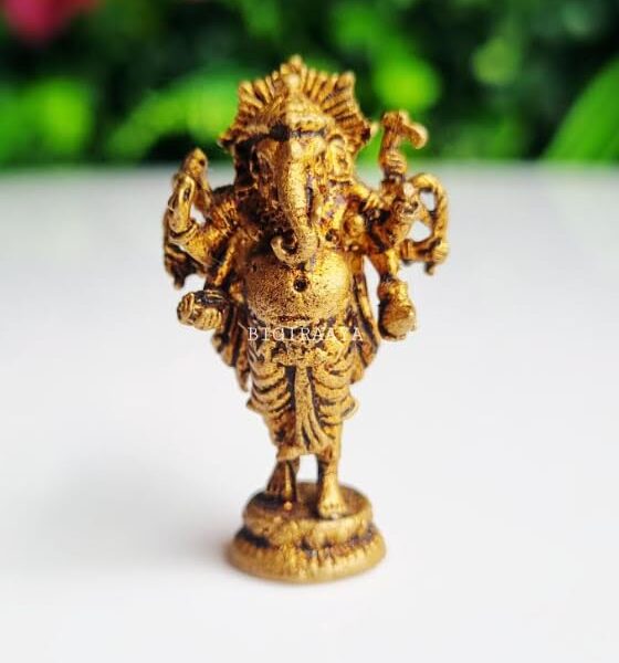 BIGIRAAYA Standing Ganesha Idol | 100% Pure Brass | Handcrafted Miniature Statue Using Aligarh Wax | Lightweight & Divine for Puja, Gifting & Decor