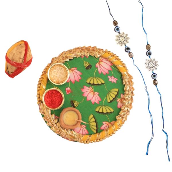 Har Ghar Puja Rakhi For Brother with Roli Chawal, Nariyal, Ghee Diya and Puja Thali | Raksha Bandhan Kit Bhai