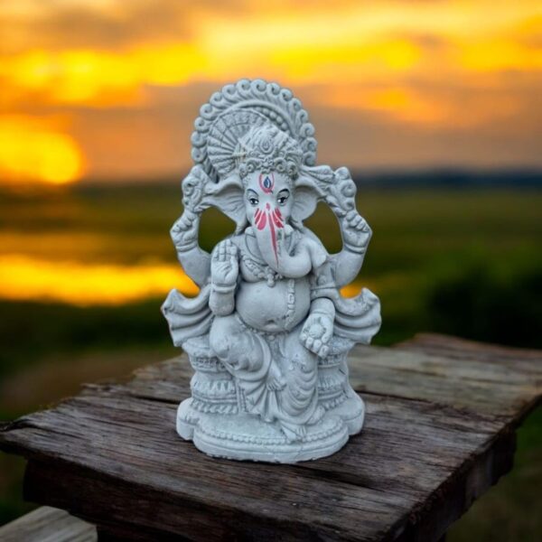 SAUDEEP INDIA 8 Inch Mitti Ganesh Idol | Eco-Friendly Handcrafted Mud/Clay Ganesh Murti | Ganpati Figurine for Visarjan | Biodegradable Mukut Ganesha Statue | Ganesh Chaturthi (Regular Quality)