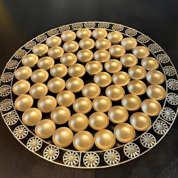 ADAA IMPEX 56 Bhog Thali for Festival Traditional Pooja Thali with Decorative Flower Design Brass Finish Metal Diya Plate for Temple Mandir Puja Decoration Items for Home Decor
