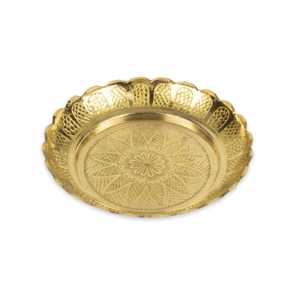 Klassic Small Brass Puja Thali/Bhog Thali for Mandir with Flower Engraved Design for Home & Temple Decoration & Gifting (Gold, 4 Inch)