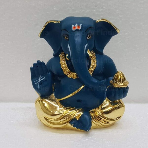 Gold Art India Gold Plated Polyresin Appu Ganesha Dark Blue Ganesh Idol for Car Dashboard Small Ganesha Murti Ganpati Idol for Home Decor Puja Lord Ganesh Statue Gift for Office Desk Puja Room