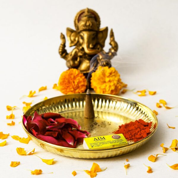 Klassic Decorative Handicraft Flower Embossed Design Brass Pooja Thali/Plate | 5 Inch Size | Best for Home & Office Decoration & Gifting (Pack of 1, Gold)