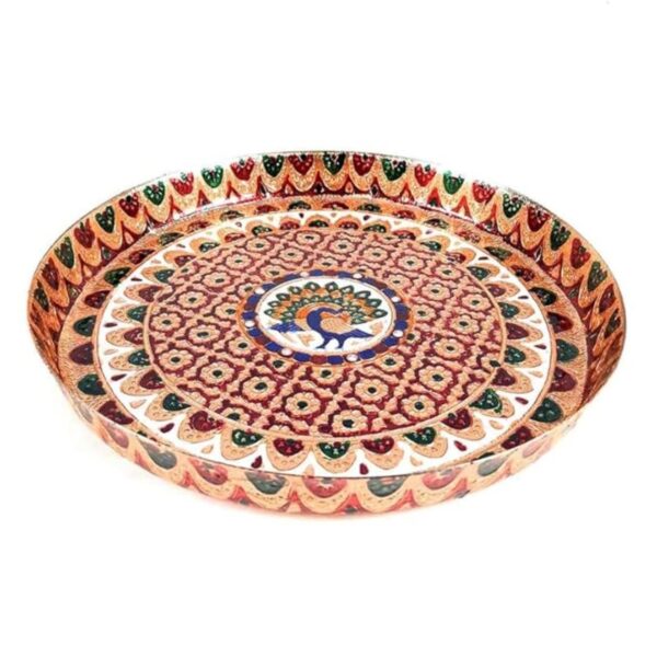 Apka Mart The Online Shop Pooja Thali Peacock & Flower Design for (Red|13 Inch) Welcome Plate/Home/Pooja/Wedding/Festival Pooja Thali