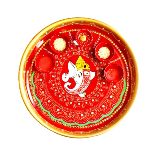 P.A.Decorative Handwork Ganeshaji Aarti Pooja Thali Set/Haldi Kumkum Plates with Diya/Rakhi Puja Plate.[13 Inch][Large]