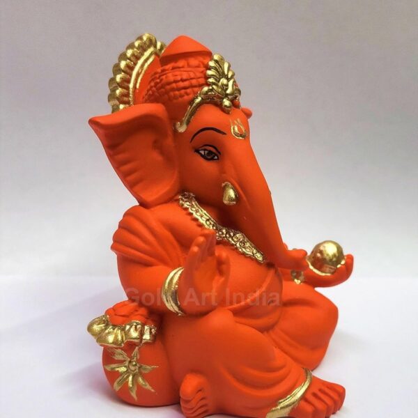 Gold Art India Gaddi Ganesha Ganesh Idol for Car Dashboard Ganesha Murti Ganpati Idol for Home Decor Puja Lord Ganesh Statue Gift for Office Desk Puja Room Figurine (Orange Terracotta)