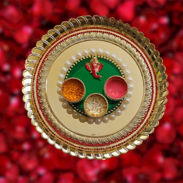 P.A. Latest Decorative Pooja Thali Set/Haldi kumkum Holder/Rolli chawal Box for Rakhi,Wedding,Festival.[8 Inch]