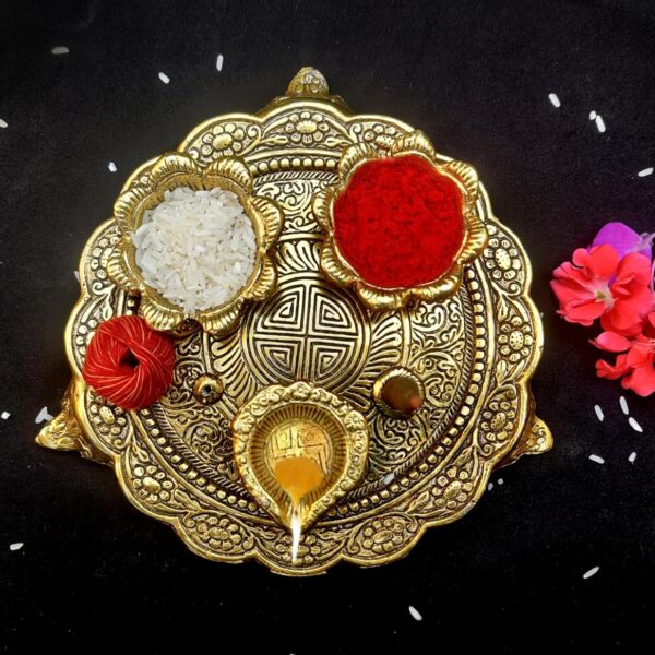 Aluminium Golden Color Plate for Puja Diwali Gift Items Deepawali Decorations Navratri Dhanteras Pooja Statue Thali (Diya Plate-Golden)