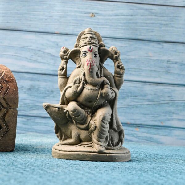 SAUDEEP INDIA 6 Inch Mitti Ganesh Idol | Eco-Friendly Handcrafted Mud/Clay Ganesh Murti | Ganpati Figurine for Visarjan | Biodegradable Mushak Ganesha Statue | Ganesh Chaturthi (Regular Quality)