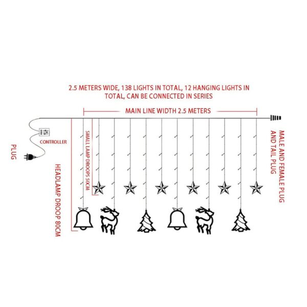 The Purple Tree Plastic Christmas Reindeer LED Curtain Lights -2.5 M (Pack of 1) Warm White, Lights for Christmas, Christmas Lights, Led Curtain Light, Festive Light,