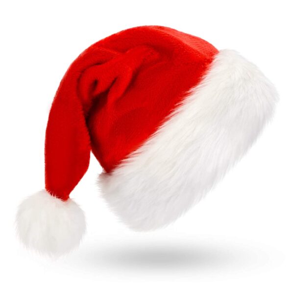 Santa Cap Plush Fur Christmas Cap Unisex Santa Hat for Adult & Kids Comfortable Soft Free Size Santa Clause Hat Cap Christmas Decorations Items Christmas Decor Santa Caps Set of 1 Red