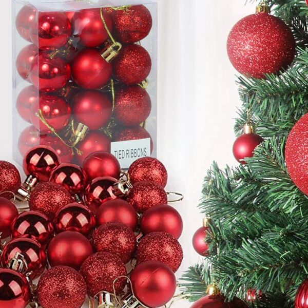 TIED RIBBONS Pack of 24 Christmas Tree Decoration Items Balls Ornaments Hanging Props Xmas Accessories (Plastic, Red, 3.8 cm) - Christmas Decorations Items for Home Decor Office Church