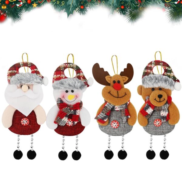 4 PCS Christmas Decorations Items, Christmas Tree Decoration Items, Reindeer, Bear Dolls, Santa Claus Christmas Ornaments with String Christmas Hanging Decor for Xmas Tree, Door, Home