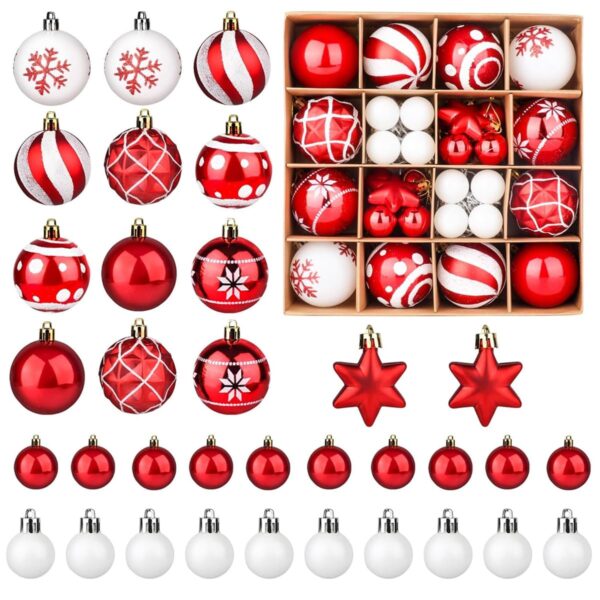 HASTHIP® 42Pcs Christmas Tree Decoration Items Red Christmas Balls with Lanyard Snowflake Print Hanging Christmas Ball Ornaments for Xmas Tree, Home Decor, Holiday Party Decorations, Wall