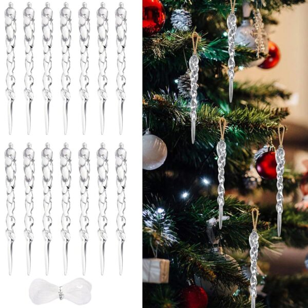 50 PCS Christmas Tree Decorations Items Clear Acrylic Icicle Christmas Hanging Ornament Set Suitable for Xmas Home Decor Tree Hanging Decorations