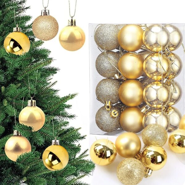 Ascension Pack of 24 Christmas Tree Decoration Balls Ornaments Hanging Props Xmas Tree Décor Accessories - Christmas Decorations Items for Home Office Church Indoor Outdoor (Golden Balls)