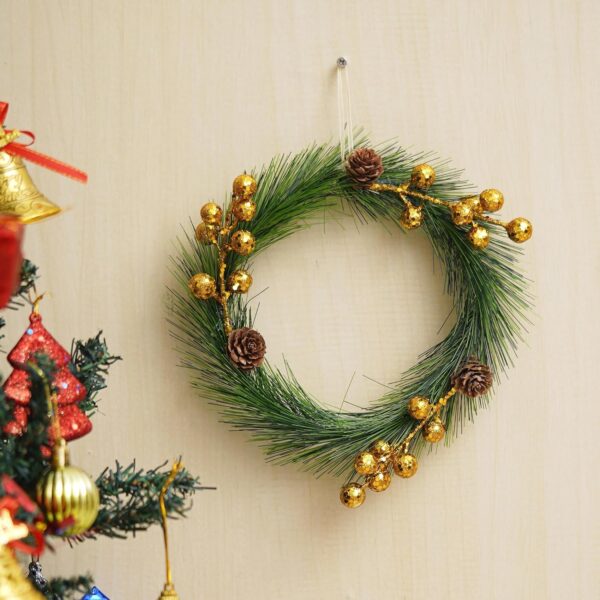 eCraftIndia Green Merry Christmas Wreath with Golden Balls Flowers | Wreaths for Front Door Garland | Xmas Gifts Ornaments Props | Merry Christmas Decorations Items for Home