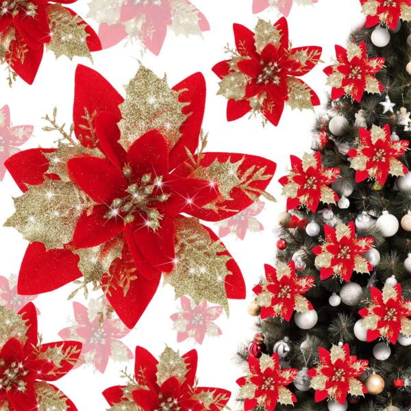 Christmas 12Pcs Poinsettias Flowers Decoration Artificial Flowers for Christmas Tree Ornaments Suitable for Home Wreath Making Xmas Decorations Xmas Tree Decorations Items