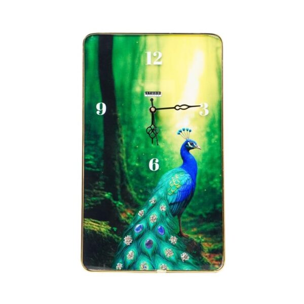 Studd Muffyn | Peacock Pyrite–Lapis Crystal Wall Clock for Home & Office | Luxury Vastu Decorative Wall Clock | Designer Wall Décor for Living Room Entrance | Premium Crystal Art Clock