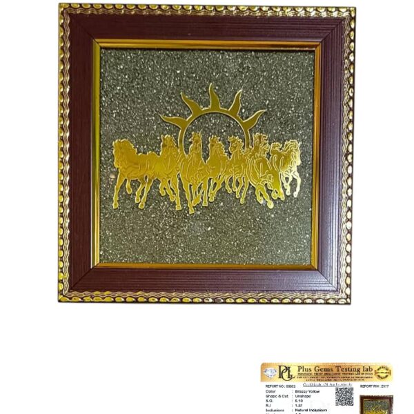 7 Horses on Raw Pyrite Frame – Certified Natural Pyrite Stone for Wealth, Good Luck & Abundance – 7.5 x 7.5 inch Vastu Décor – PYRITE CRYSTAL Frame with Lab Certificate