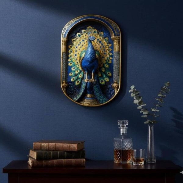 HDH1392 -Real Pyrite–Lapis Peacock Frame Wall Decor -Size :13.2x7.6x2 Inches -Weight: 500 gm Approx-(For Offices & Puja Ghar)