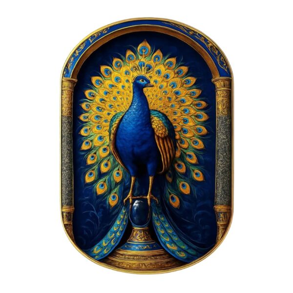 SHOPERUNITI Certified Pyrite–Lapis Peacock Frame | Handcrafted Decorative Crystal Art Frame for Home & Office | Luxury Wall & Table Decor | Gift for Positivity & Elegance