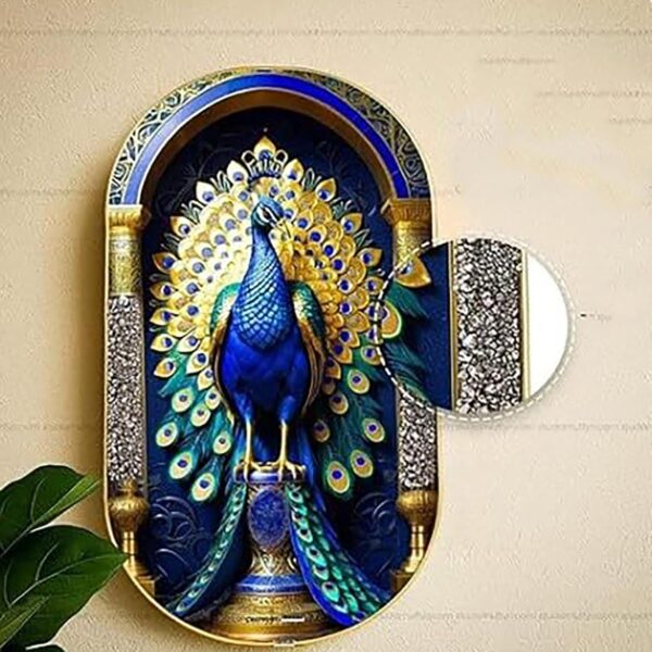 ASTRO-D Certified Natural Pyrite Lapis Peacock Crystal Art Wall Frame | 12 Inch Handcrafted Luxury Wall Decor for Home Office Vastu Positive Energy Feng Shui Healing Crystal Gift Gemstone Decorative Frame 300g