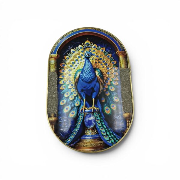 Ratna Pundit Natural Pyrite & Lapis Lazuli Peacock Crystal Frame | 12 × 8 Inches Luxurious Vastu Feng Shui Wall Hanging & Tabletop Decor | Certified Pyrite & Lapis Lazuli Stone Frame for Home, Office Decor & Gift