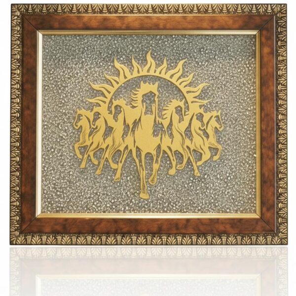 Puyangam Seven Horses Pyrite Frame for Vastu & Feng Shui | Handmade Pyrite Crystal Horse Wall Frame | Wealth Prosperity Success Energy Decor for Home Office Entrance Living Room (7.5 x 7.5 Inch, Pyrite 7 Horse)