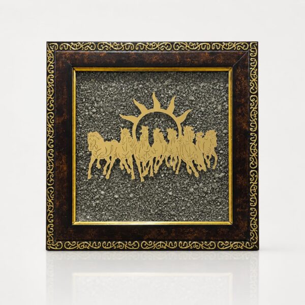 Astroprime Crystals 7 Horses on Raw Pyrite Frame – Feng Shui Crystal Figurine for Home and Office Decor, Motivational Sculpture Symbolizing Success, Wealth, Strength, and Positive Energy