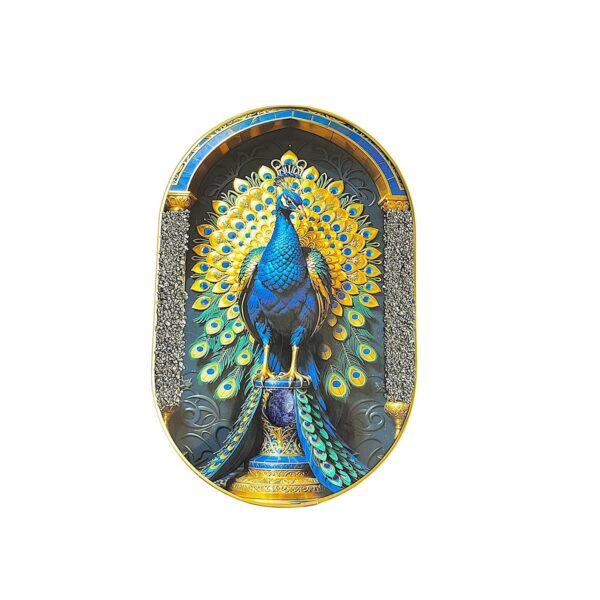 Pyrite-Lapis Peacock Crystal Art Frame | Handcrafted Decorative Frame for Home & Office | Luxury Wall & Table Decor | Spiritual for Positivity, Prosperity and Protection | Gift for Home & Office